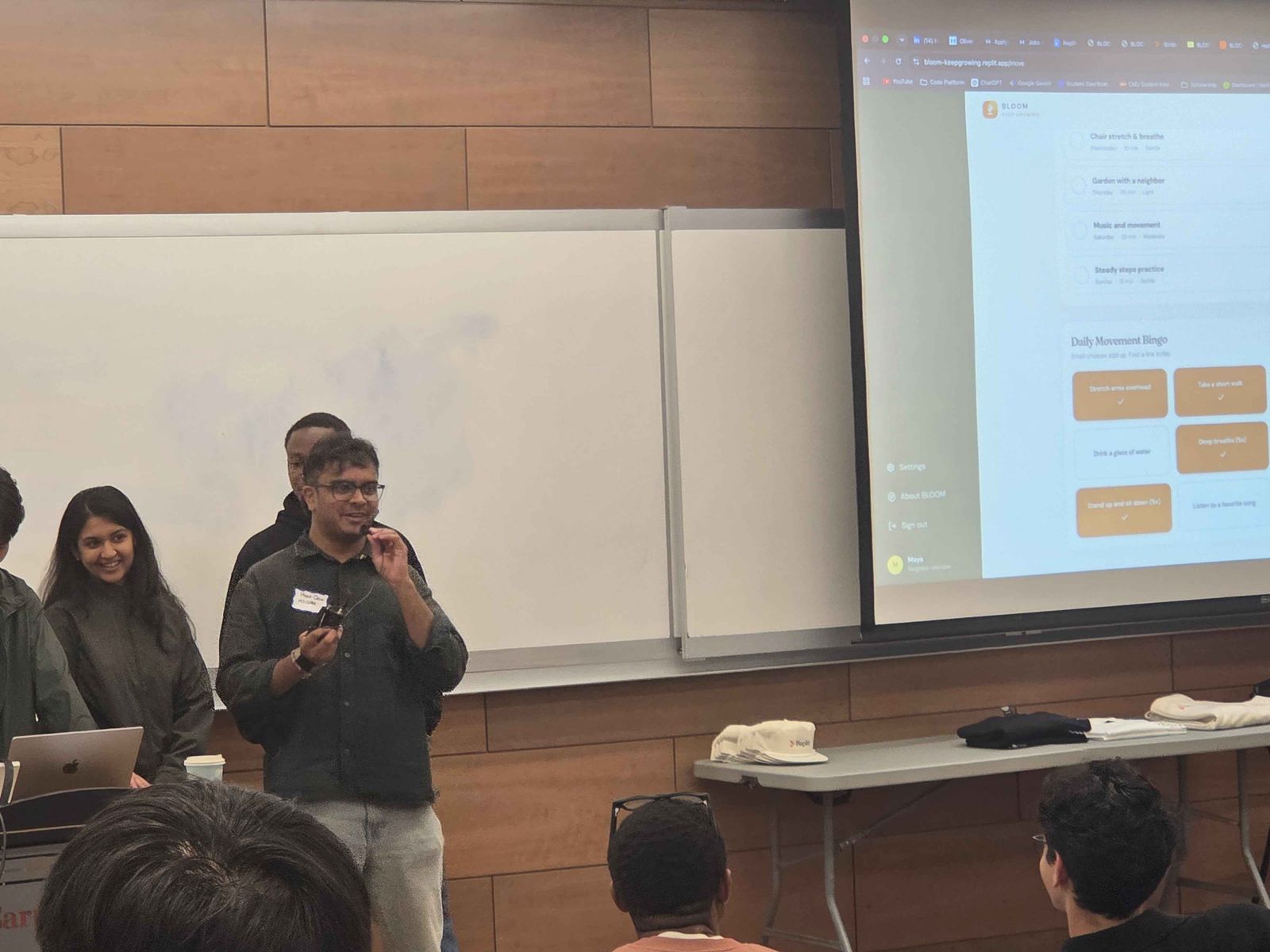 Preet Desai presenting BLOOM at the CMU Heinz / Replit Buildathon