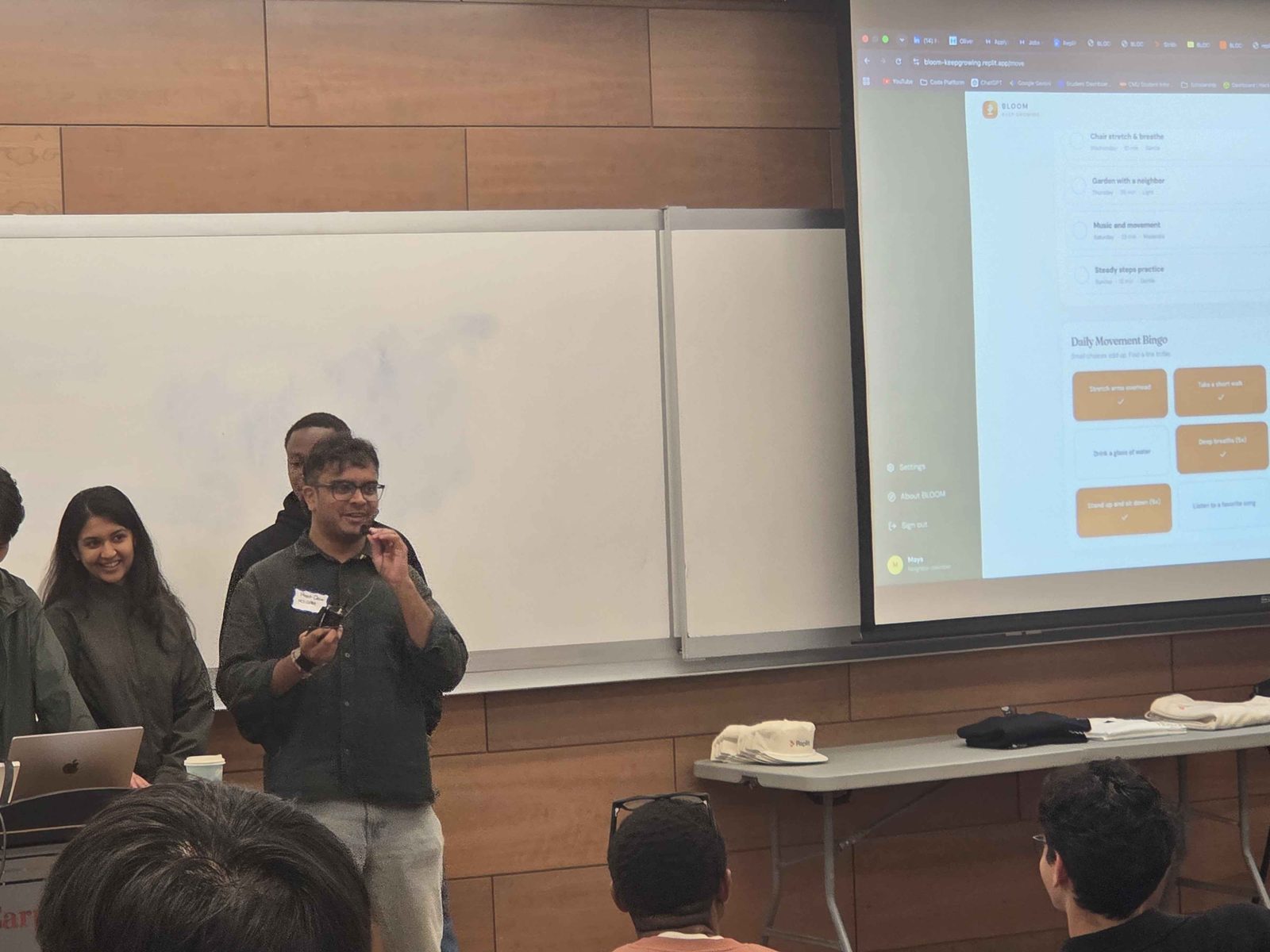 Preet Desai presenting BLOOM at the CMU Heinz / Replit Buildathon